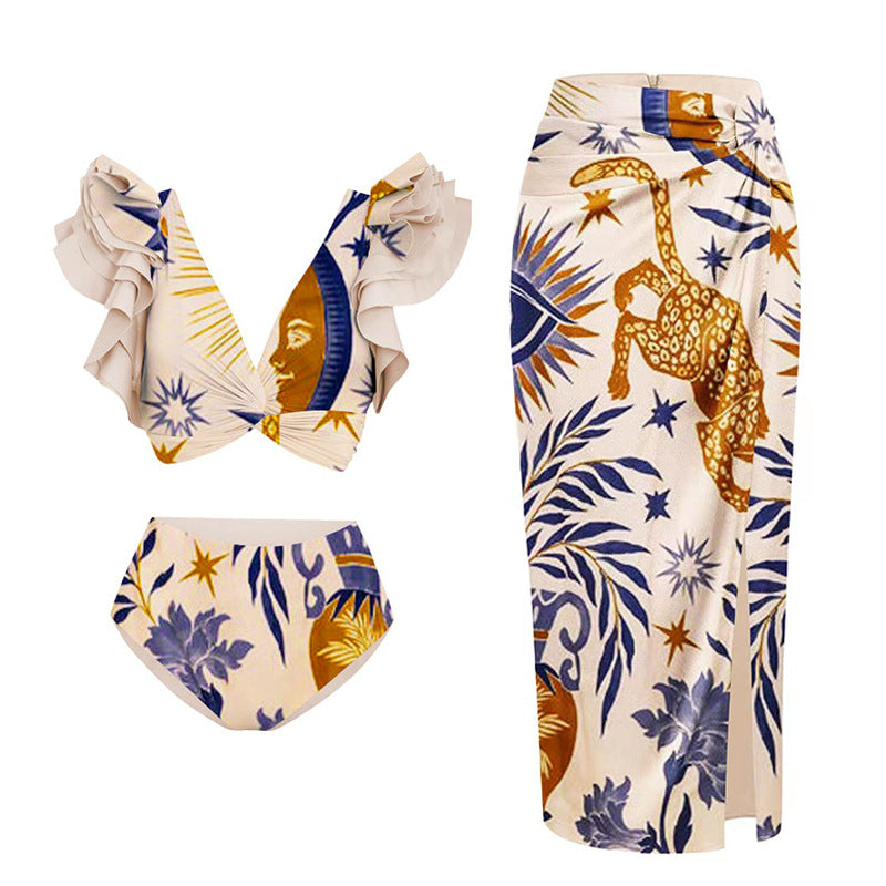Split Bikini Lotus Sleeve High Waisted Trousers Sexy Slimming Swimsuit for Women Bella Mia