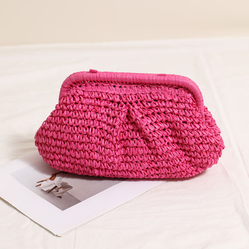 Crossbody Straw Bag Pleated Solid Color Straw Bag Woven Bag Vacation Beach Bag Women Bag Bella Mia