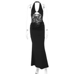 Summer Arrival Halter Backless Sexy Lace Cutout Maxi Dress Slim Fit Sheath Dress Bella Mia