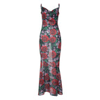 Spring Fashionable Sexy V neck Elegant All Match Slim Fit Long Printed Cami Dress for Women Bella Mia