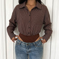 Shirt Jumpsuit Autumn Winter Long Sleeve Striped Stitching Office Casual Jumpsuit Women