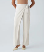 Workwear Women Work Pant Casual Texture Wide Leg Professional Trousers Belt Pants Bella Mia
