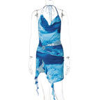 Women Clothing Summer Printing Sexy Backless Lace up Dress Bella Mia