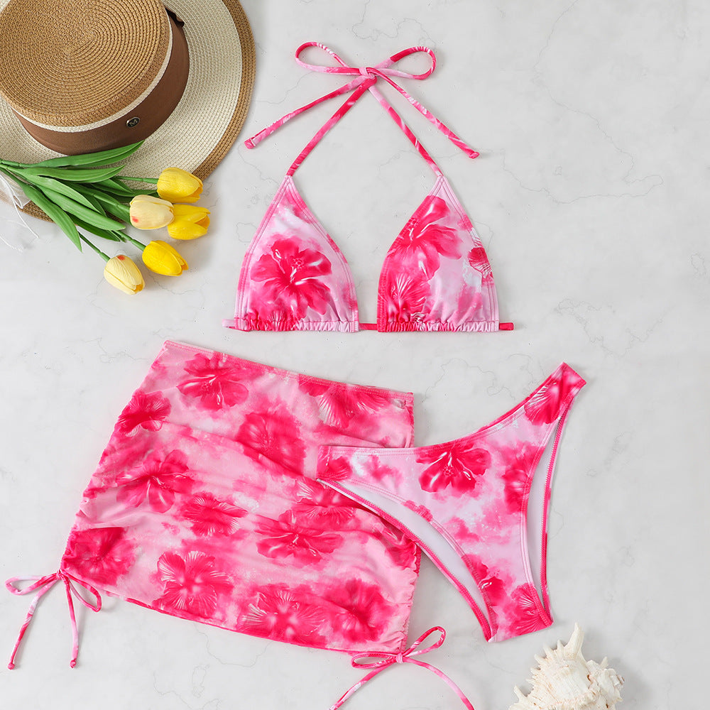 Bikini Mesh Drawstring Slim Sexy Slim Printed Bikini Three Piece Sets Swimsuit Bella Mia