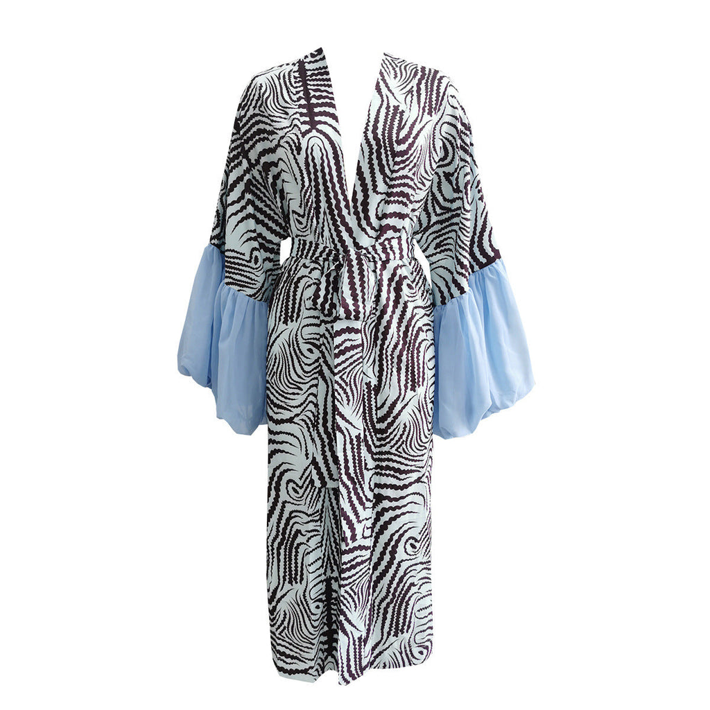 Zebra Striped Long Cardigan Bikini Cover-up Long Sleeve Blouse Beach Bella Mia