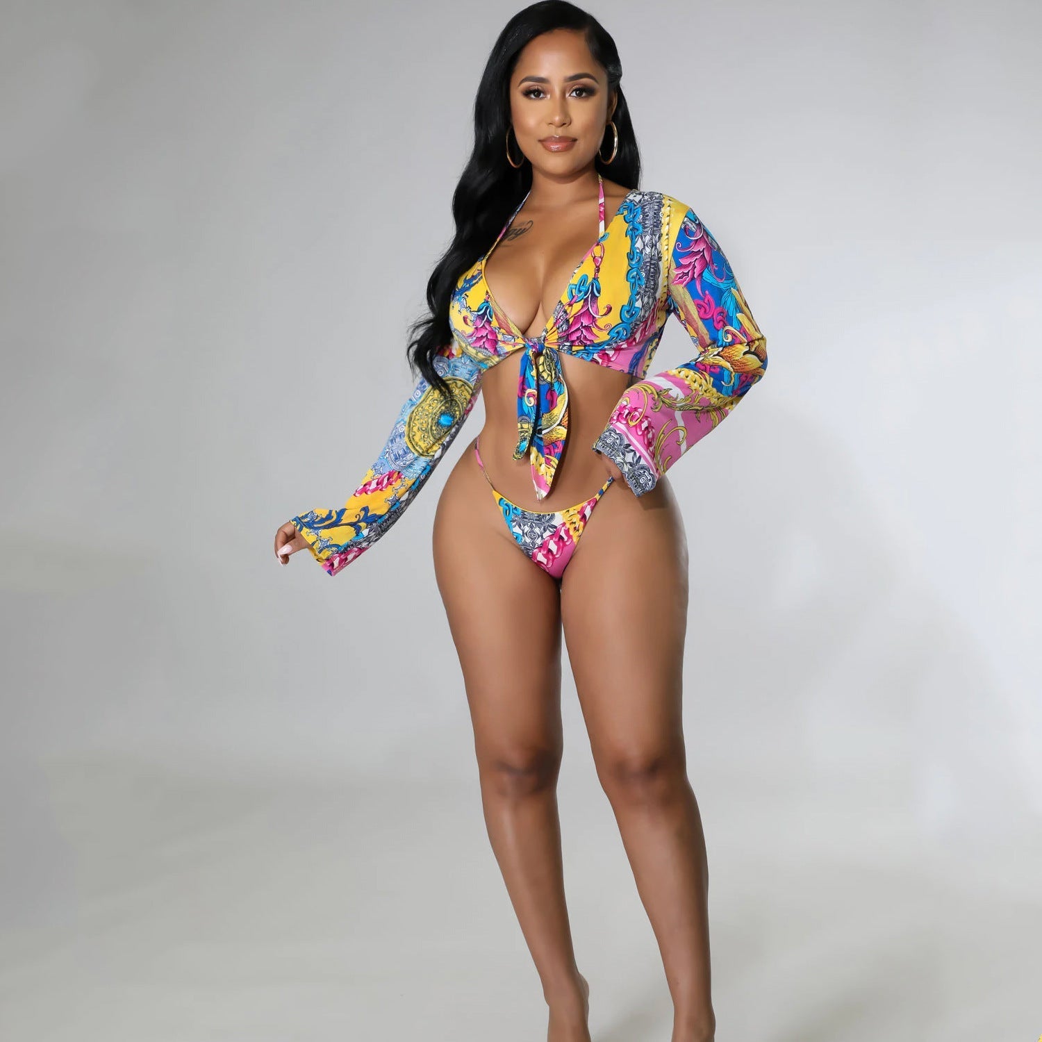 Summer Women Clothing Sexy Print Lace up Bikini Three Piece Set Bella Mia