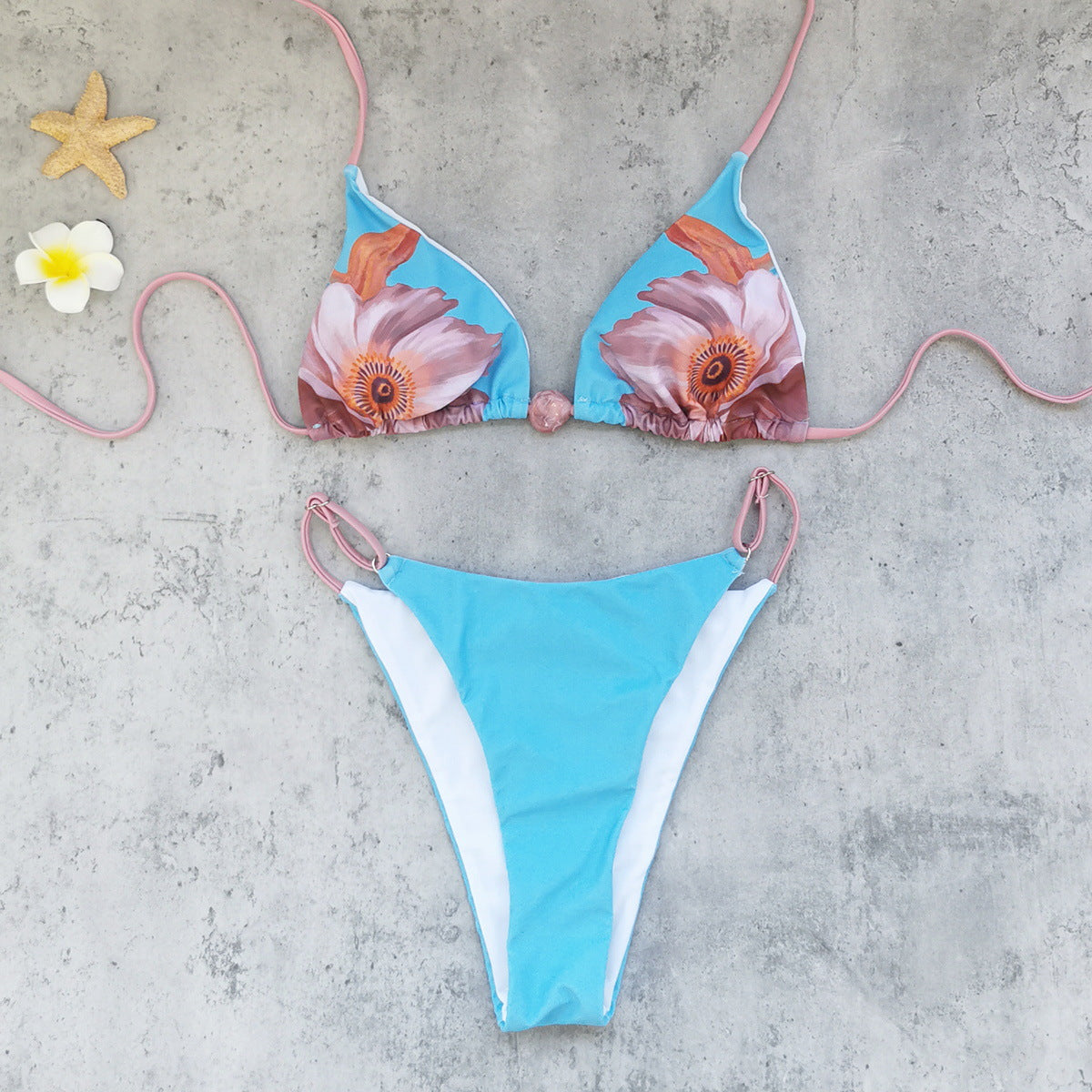 Fresh Three Point Bikini Strap Backless Split Swimsuit Women