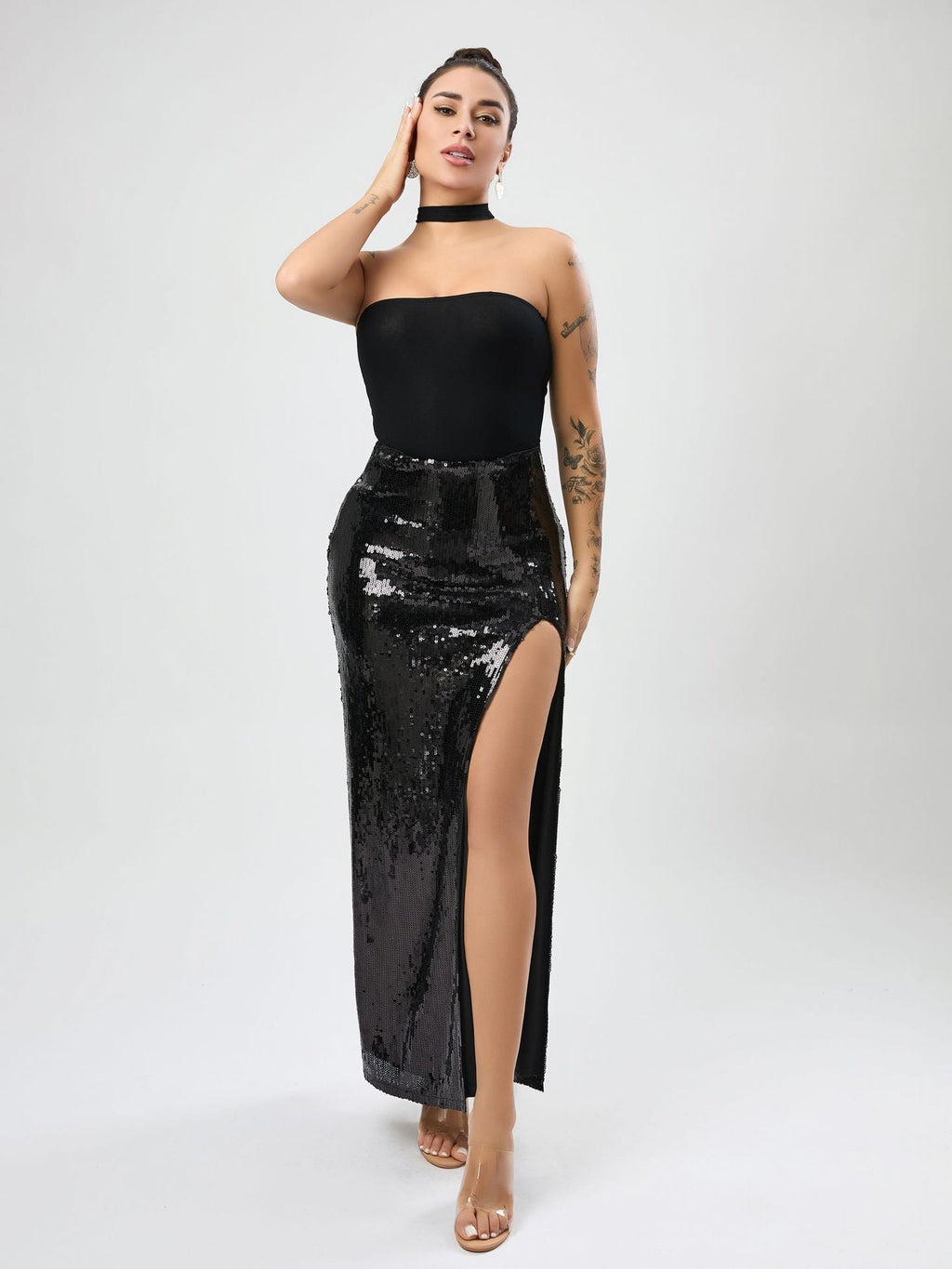 High Quality Sexy Slit Sequin Dress Autumn Women Clothing High Sense Tutu Bella Mia