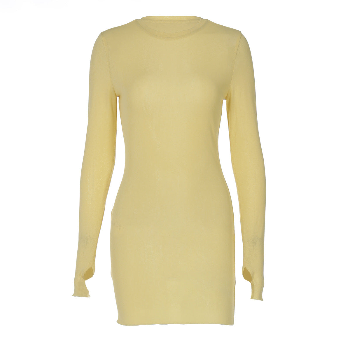 Women Clothing Fashionable Elegant Sexy Micro Transparent Solid Color round Neck Long Sleeve Skinny Sheath Dress Bella Mia