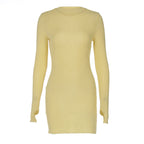 Women Clothing Fashionable Elegant Sexy Micro Transparent Solid Color round Neck Long Sleeve Skinny Sheath Dress Bella Mia