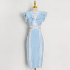 Elegant Women Hip Sexy Solid Color Ruffles Stitching Scheming Hollow Out Cutout out Maxi Dress Bella Mia