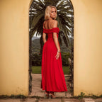 Spring Summer Women Clothing Socialite Bright Red Dress off Neck Cocktail Dress Bella Mia