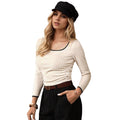 Retro Contrast Color Square Collar Shoulder Long Sleeve T shirt Autumn Slim Fit Inner Wear Slim Looking Base Short T shirt Bella Mia