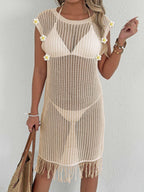 Beach Dress Vacation Beach Cover Up Women Clothing Sexy Cutout See through Tassel Stitching Dress Bella Mia