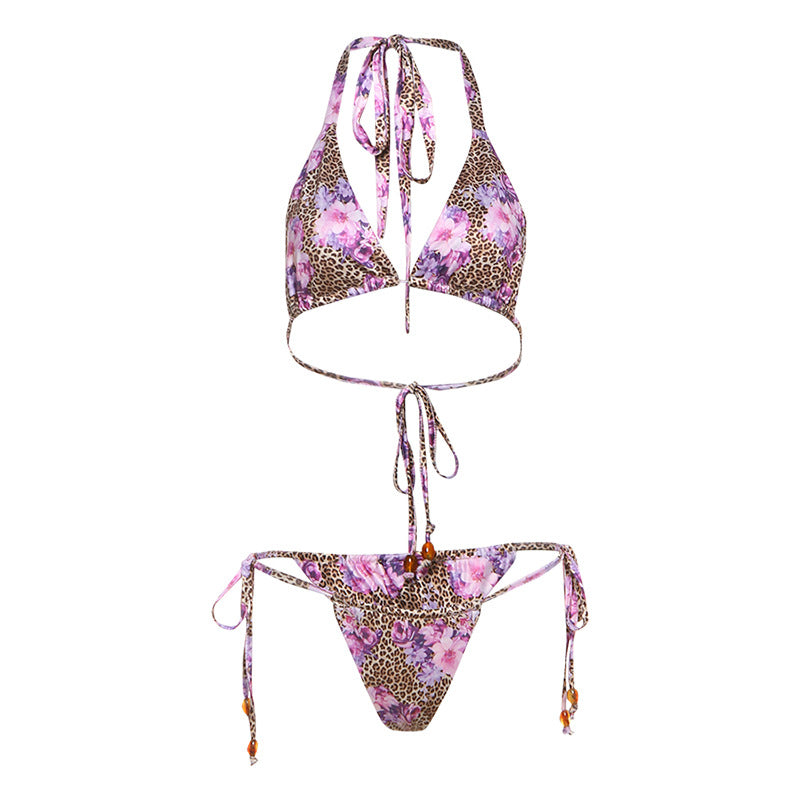 Summer Sexy Sexy Leopard Print Floral Print Halter Banded Bikini Two Piece Sets Women Bella Mia