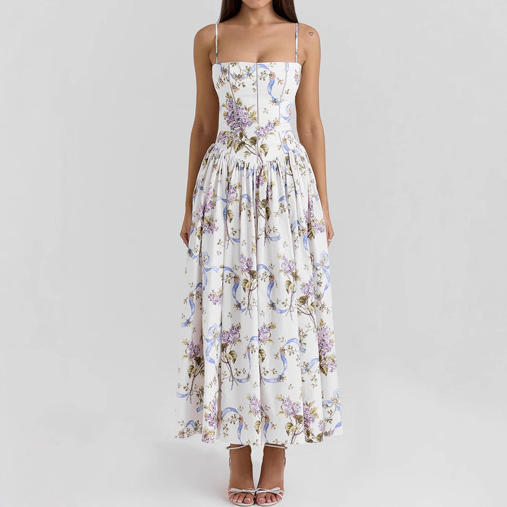 Sexy Printing Slip Dress Summer Slim Fit Backless Maxi Dress Elegant High Sense Summer Beautiful Dress Bella Mia