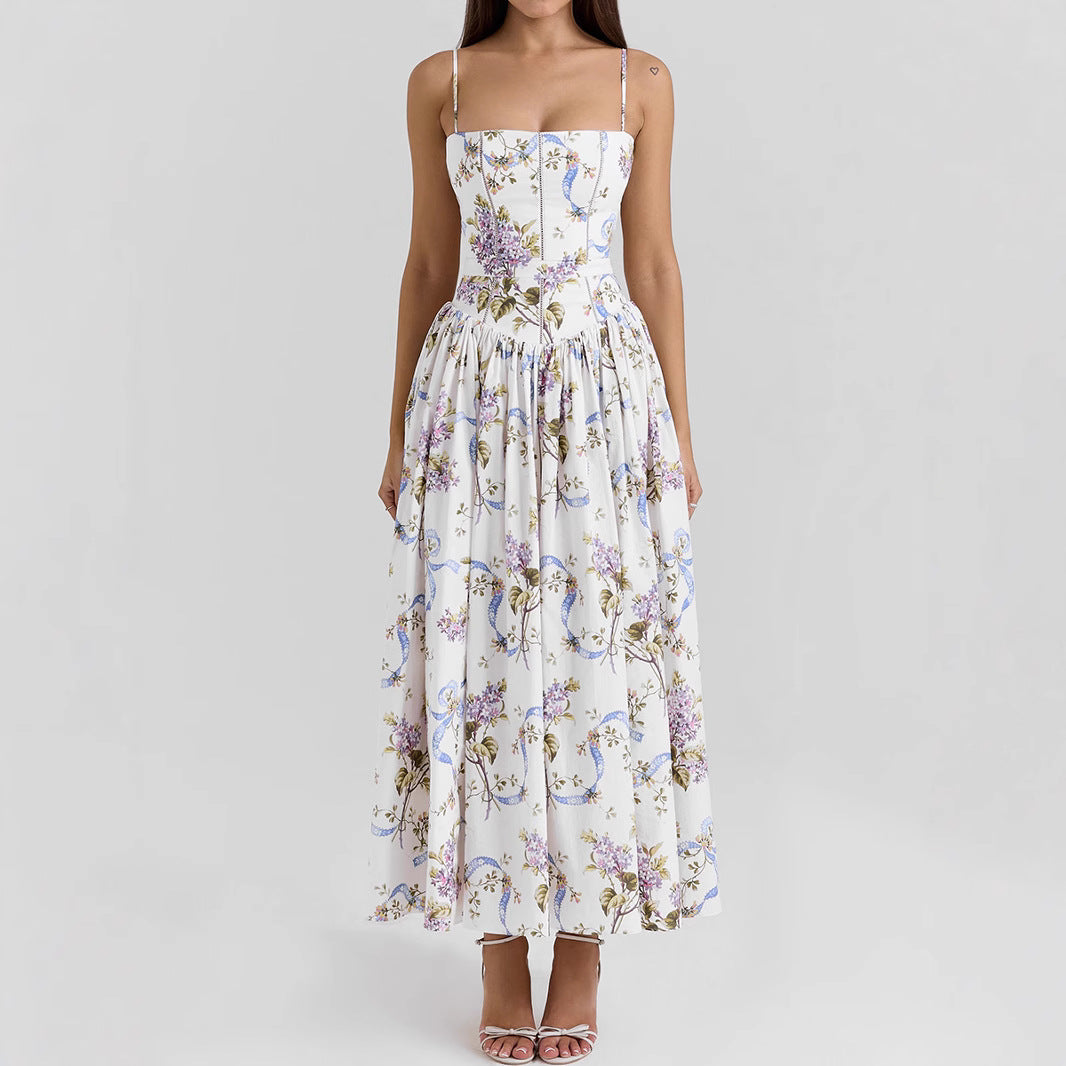 Sexy Printing Slip Dress Summer Slim Fit Backless Maxi Dress Elegant High Sense Summer Beautiful Dress Bella Mia