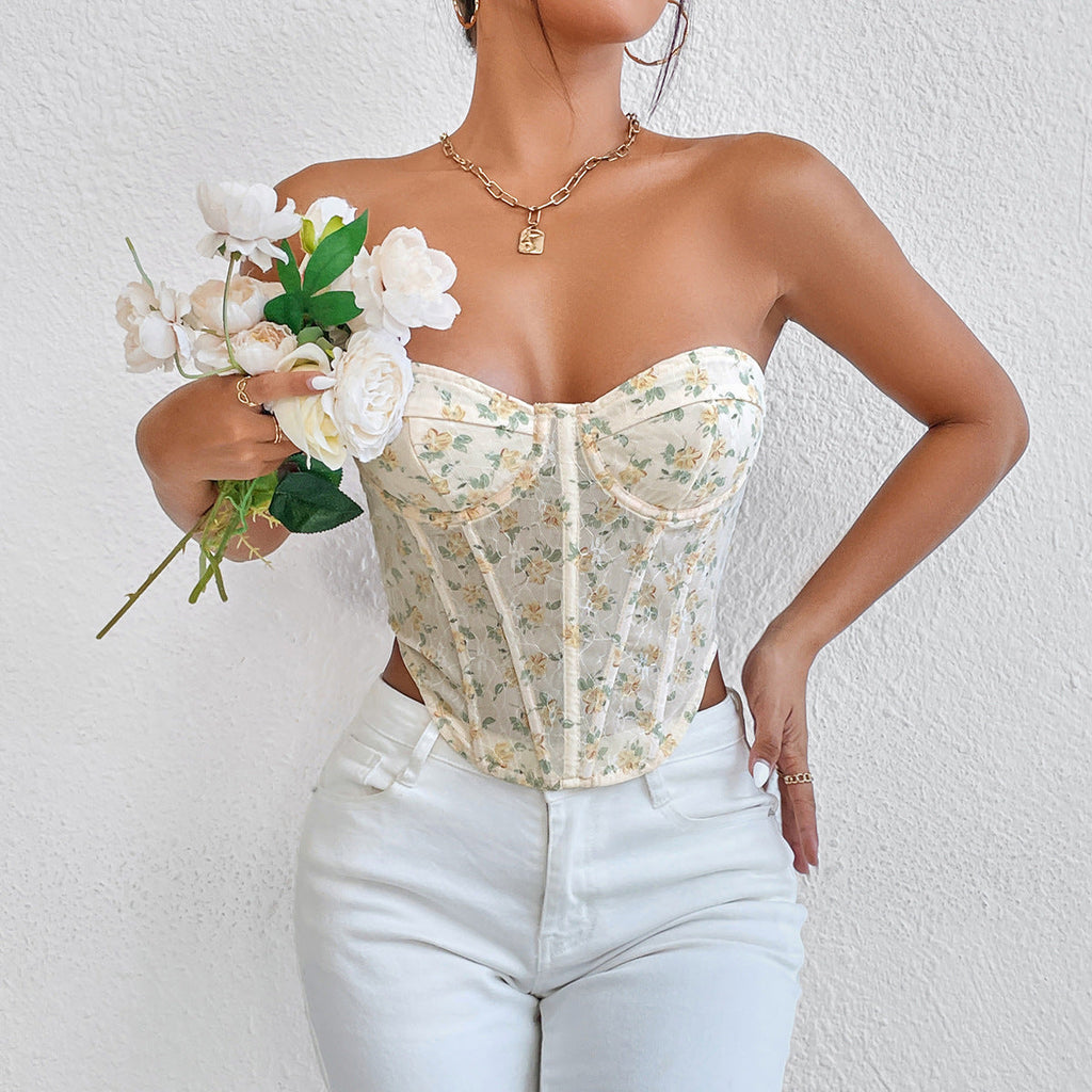 Sexy Mesh See through Shaped Chest Wrapped Steel Ring Boning Corset Waist Tied Vest Women Bella Mia