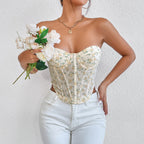 Sexy Mesh See through Shaped Chest Wrapped Steel Ring Boning Corset Waist Tied Vest Women Bella Mia