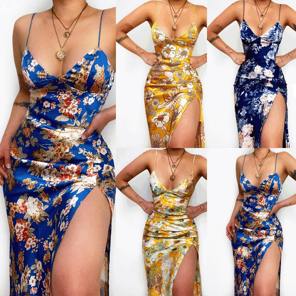 Spring Summer Floral Digital Printed Sexy Slim Strap Dress Bella Mia