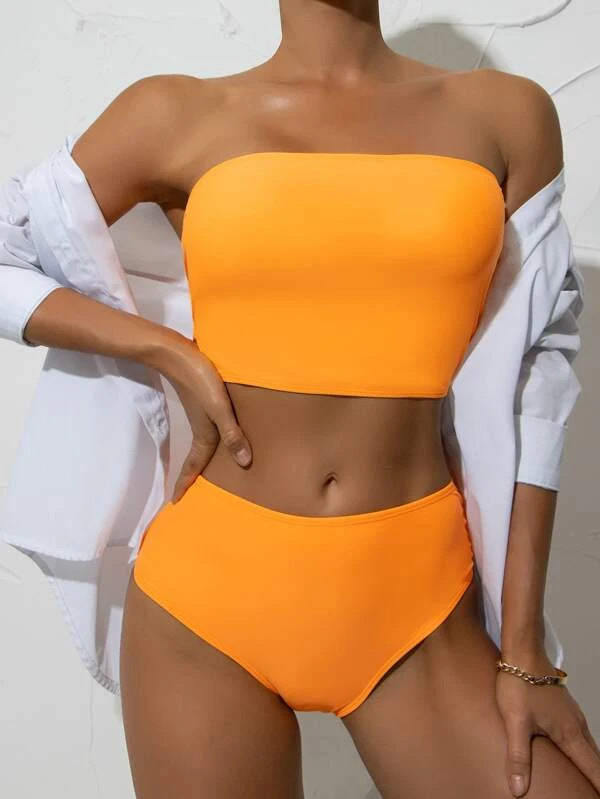 Swimsuit Split Tube Top Women Bikini Sexy High Waist Swimsuit Women Swimsuit