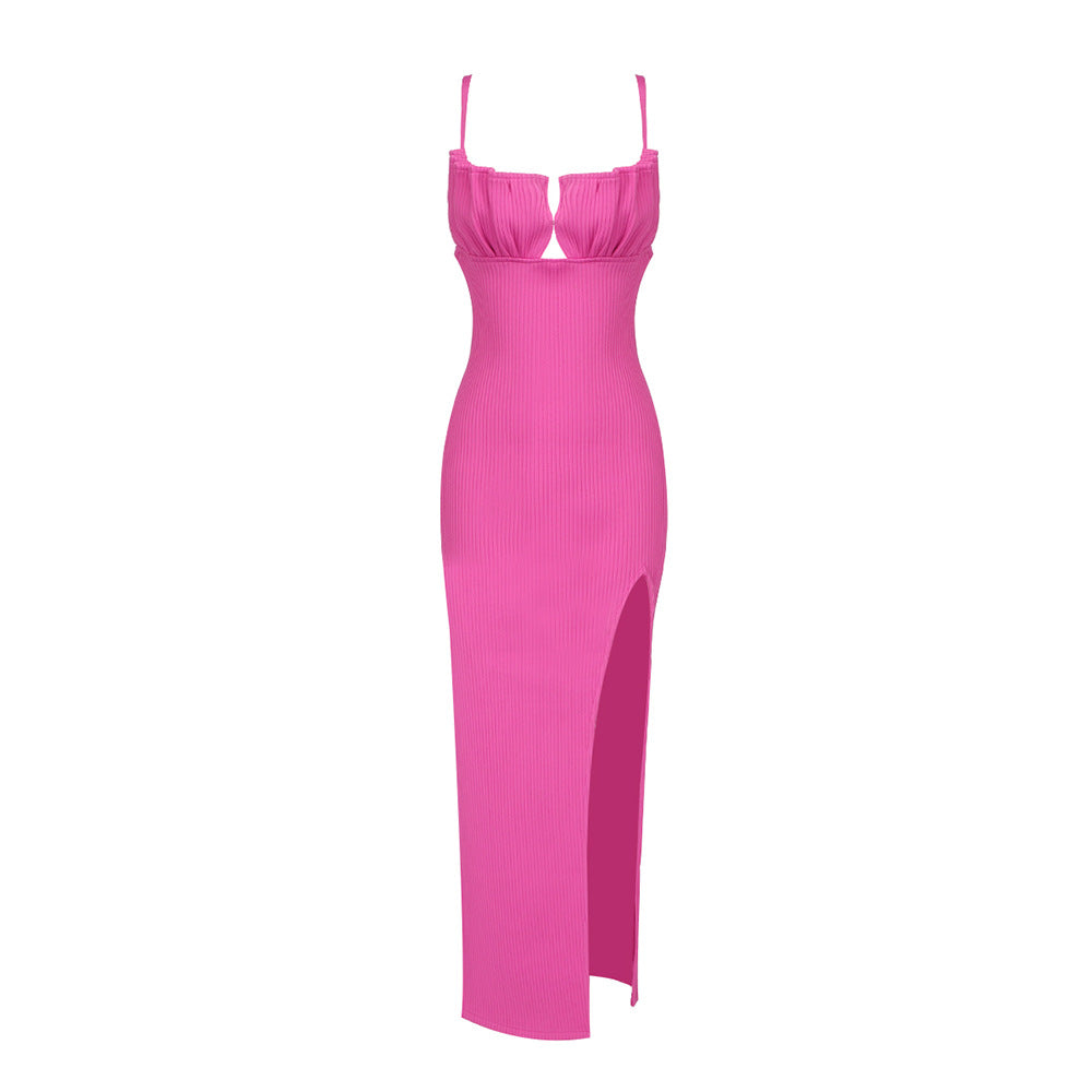 Autumn Winter Black Shell Suspender Chest Pleating Dress Sexy Slim Hip Women Clothing Bella Mia