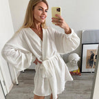 Fall Pure Cotton Long Sleeve Nightgown Shorts Two Piece Sets Pajamas Soft Outerwear Homewear Women Bella Mia
