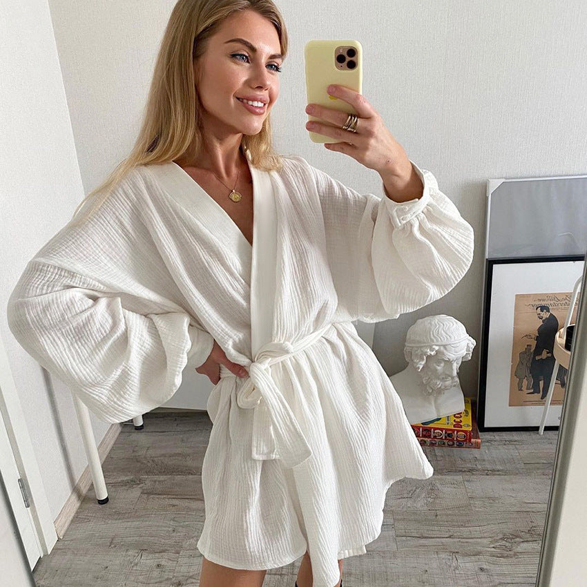 Fall Pure Cotton Long Sleeve Nightgown Shorts Two Piece Sets Pajamas Soft Outerwear Homewear Women Bella Mia
