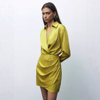 Women Clothing Fall Satin Dress Pleated All Match Satin Bella Mia