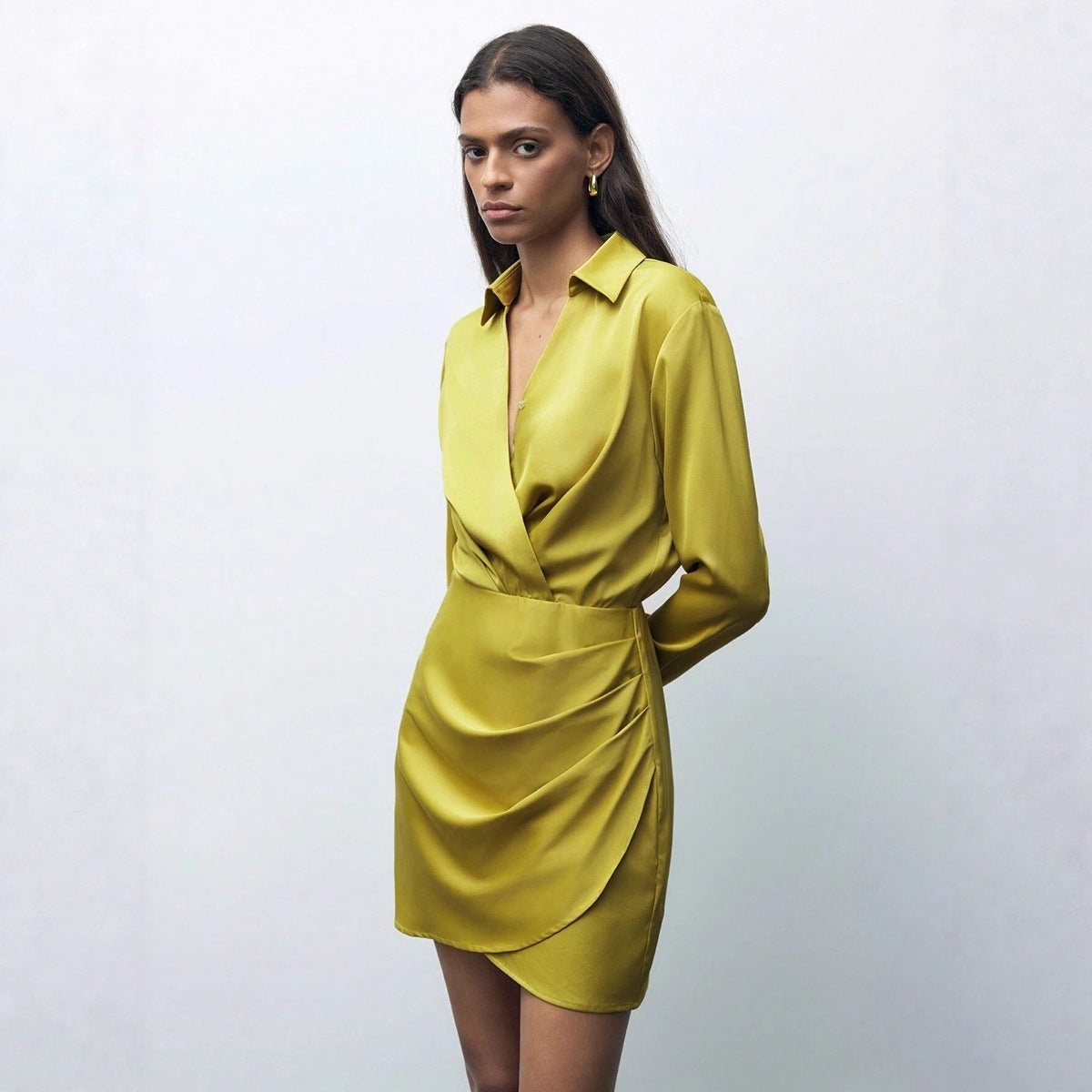Women Clothing Fall Satin Dress Pleated All Match Satin Bella Mia