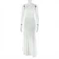 Women Clothing Tied Slim Fit Design Slimming Hip Pleated Diagonal Collar Shoulder Solid Color Length Dress Bella Mia