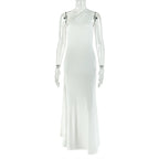 Women Clothing Tied Slim Fit Design Slimming Hip Pleated Diagonal Collar Shoulder Solid Color Length Dress Bella Mia