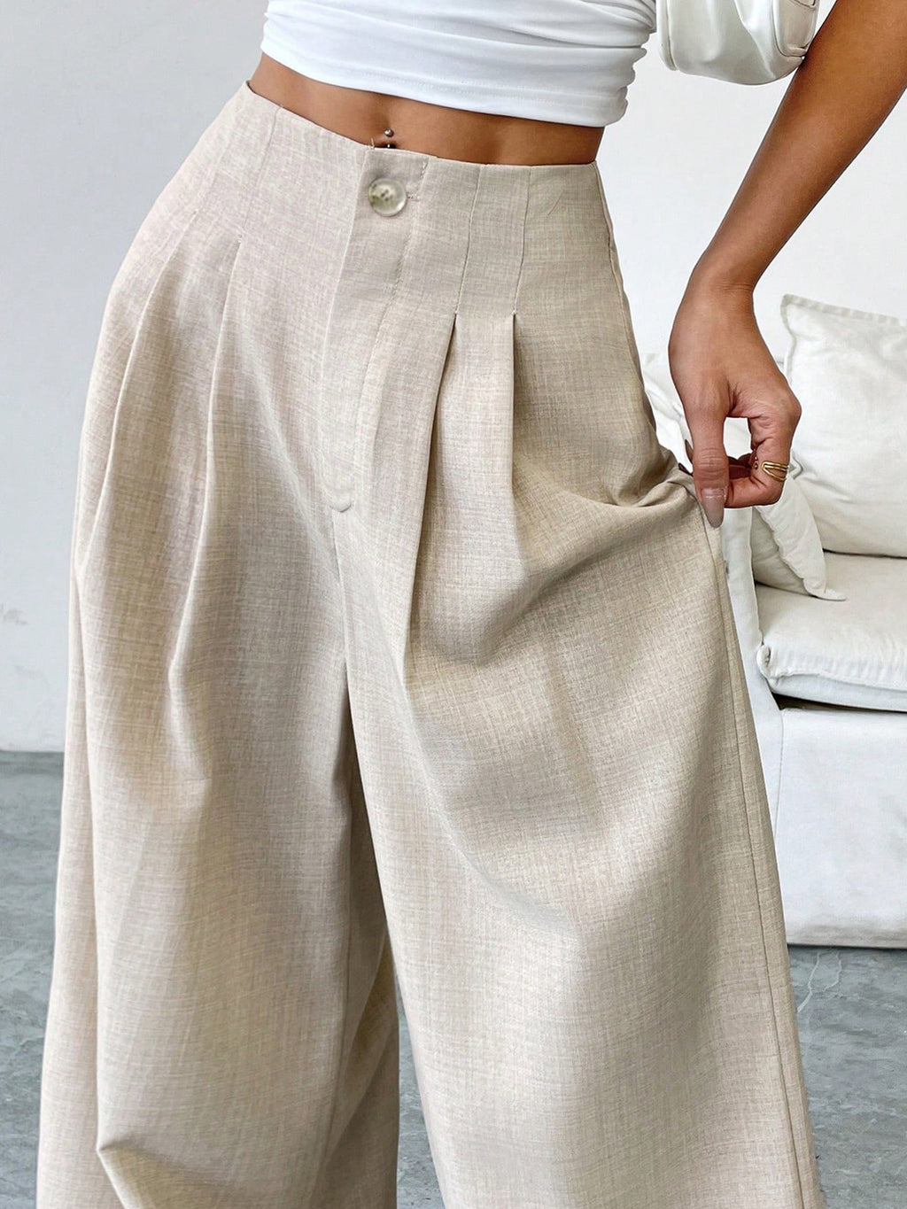 Apricot Elegant Autumn Winter Straight Drooping Women Work Pant Loose Design Slimming Light Luxury Casual Pants Bella Mia