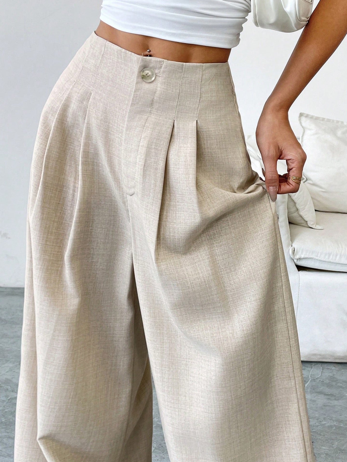 Apricot Elegant Autumn Winter Straight Drooping Women Work Pant Loose Design Slimming Light Luxury Casual Pants Bella Mia