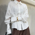Court White Cotton Shirt Women Light Luxury Pleat Waisted Slim-Fit Long-Sleeved Collared Shirt Bella Mia
