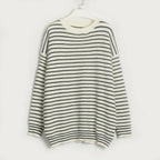 Women Clothing Striped All Matching round Neck T shirt Simple Casual Loose Sweater Bella Mia