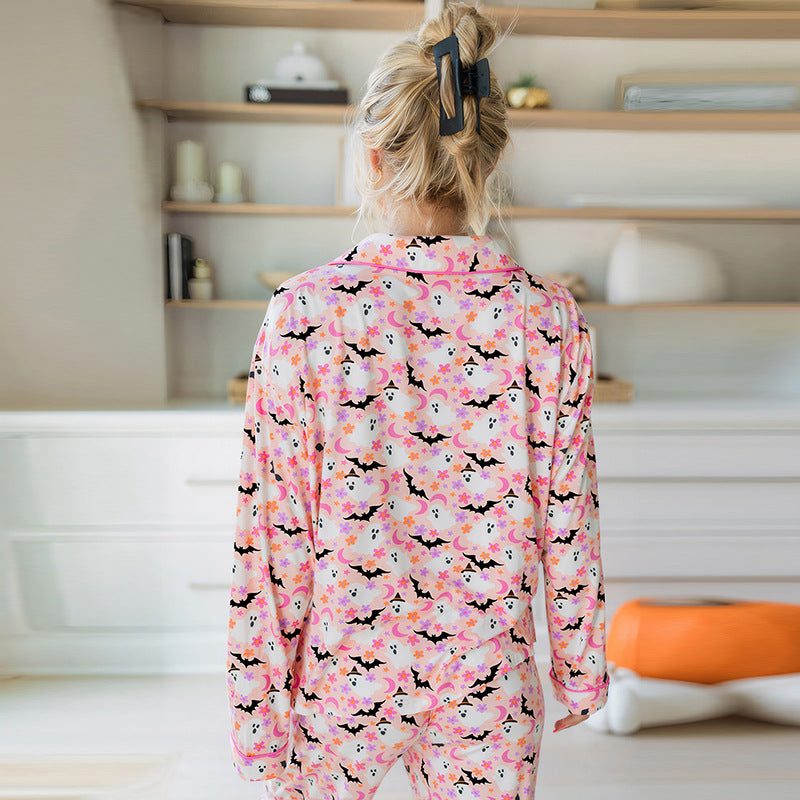 Fall Multi Button Casual Women Cute Age Reducing Halloween Printed Homewear Women Bella Mia