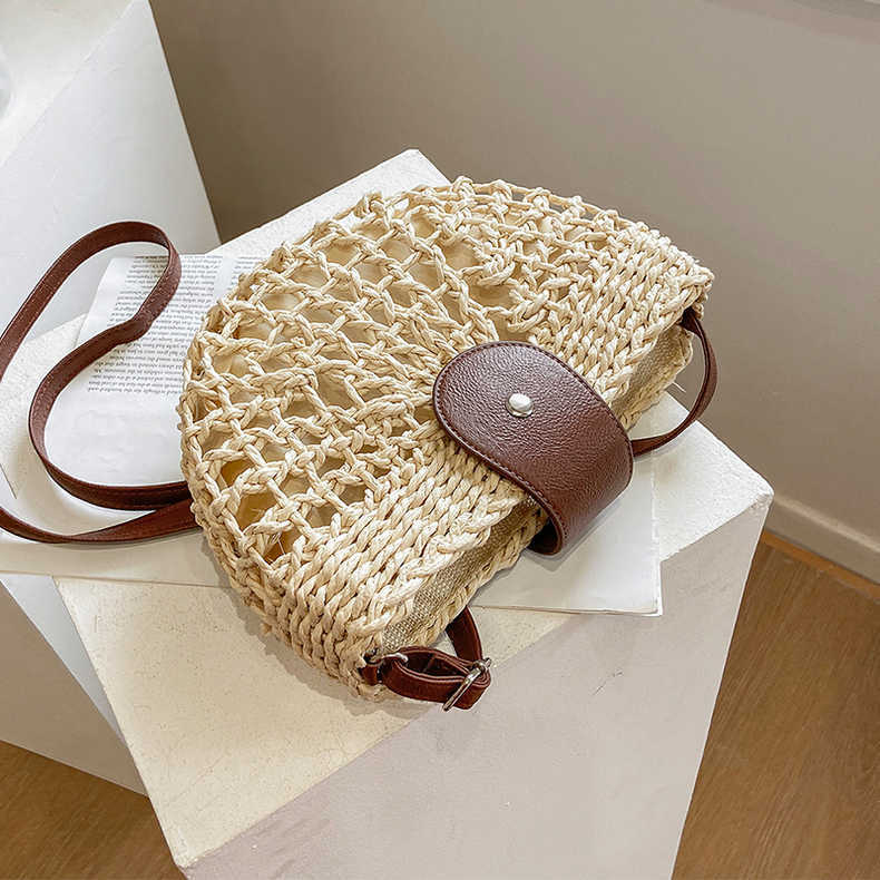 Fresh Hollow Out Cutout Semicircle Straw Bag Shoulder Crossbody Casual Straw Bag Woven Bag Vacation Beach Bag Bella Mia