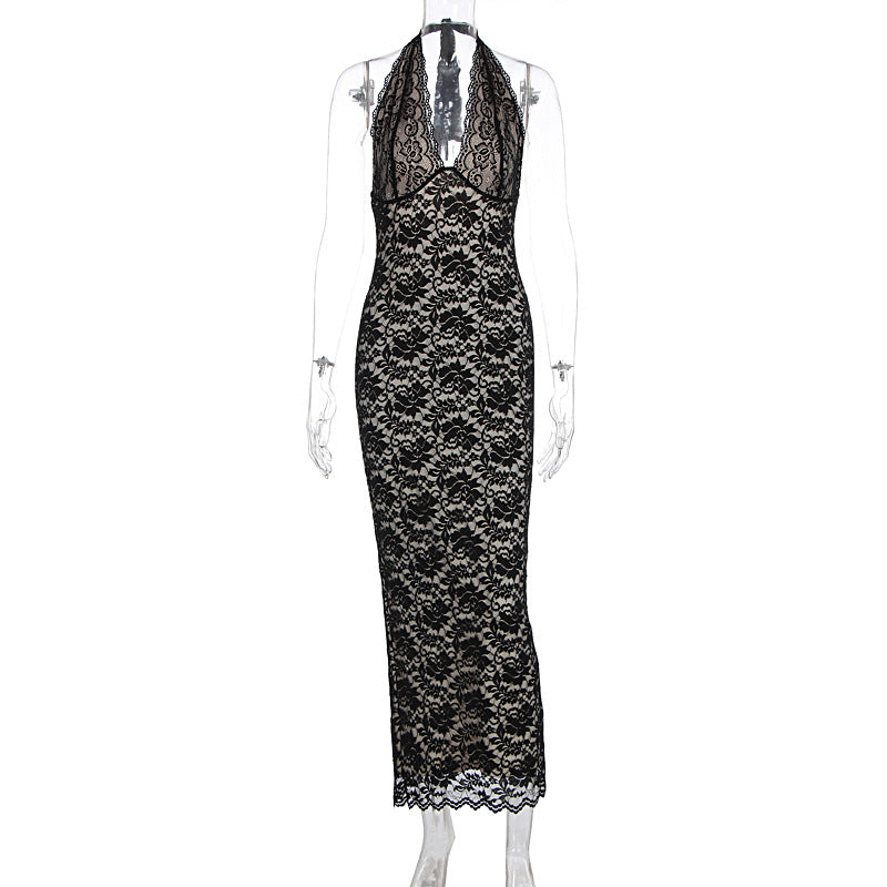 Summer Women Clothing Sexy Halter Lace Split Slim Slimming Dress Bella Mia