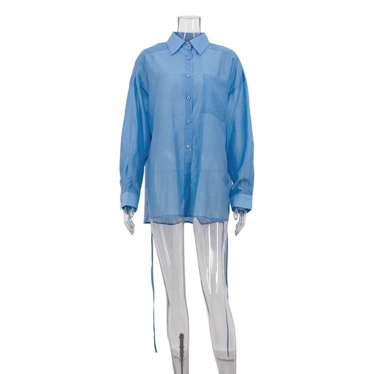 Women Clothing Early Autumn Polo Collar Long Sleeve Tencel Shirt Office All Match Loose Shirt Bella Mia