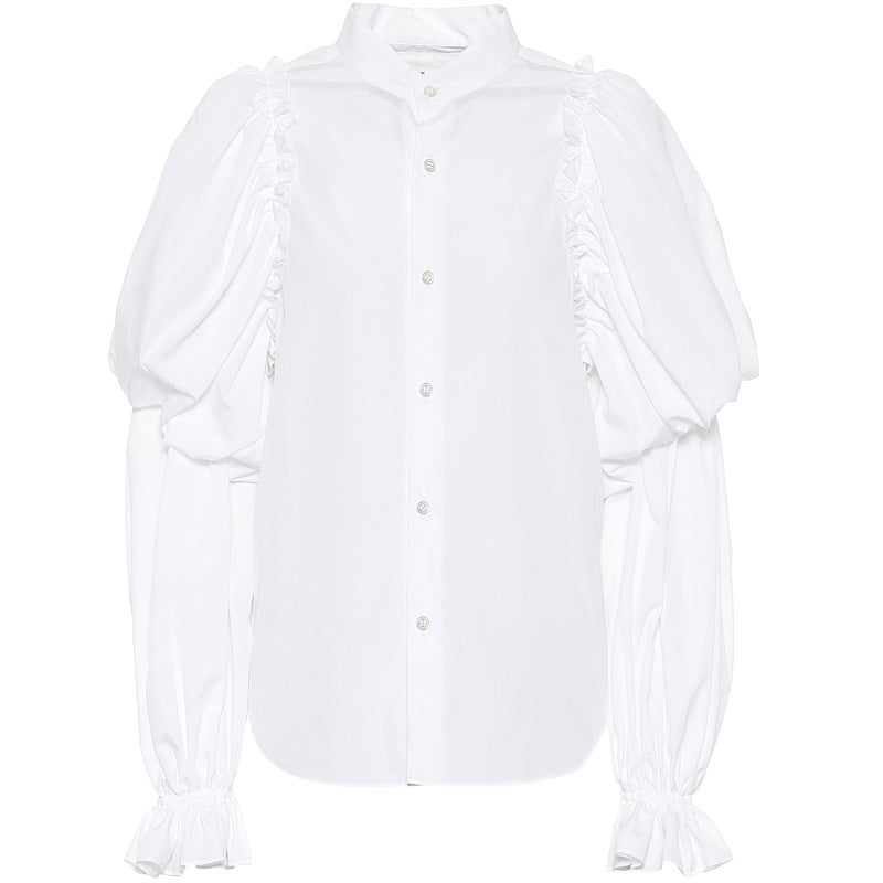 Shirt Women Long Sleeve Lantern Sleeve Women Shirt White Stand Collar Bella Mia
