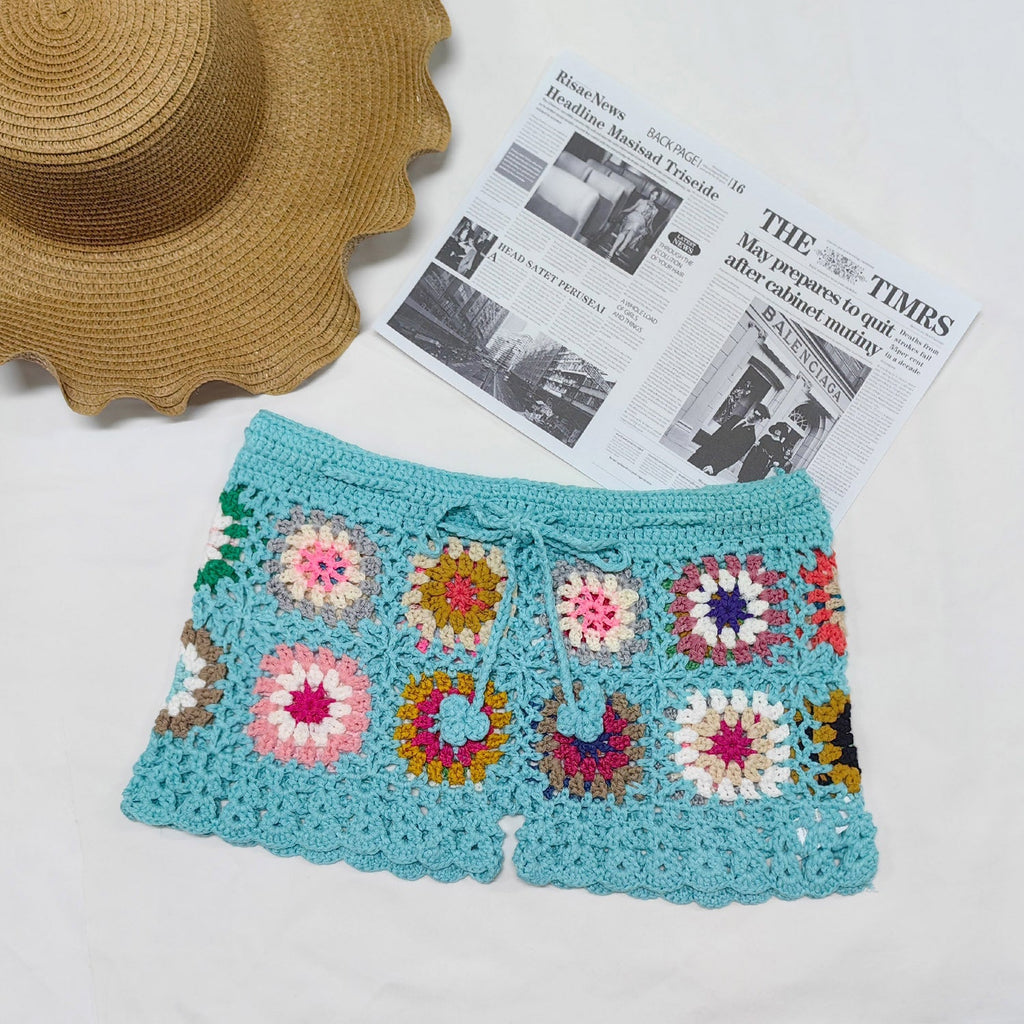 Beach Shorts Women Clothing Color Random Hand Hook Floral Block Stitching Grandmother Plaid Hip Pants Bella Mia
