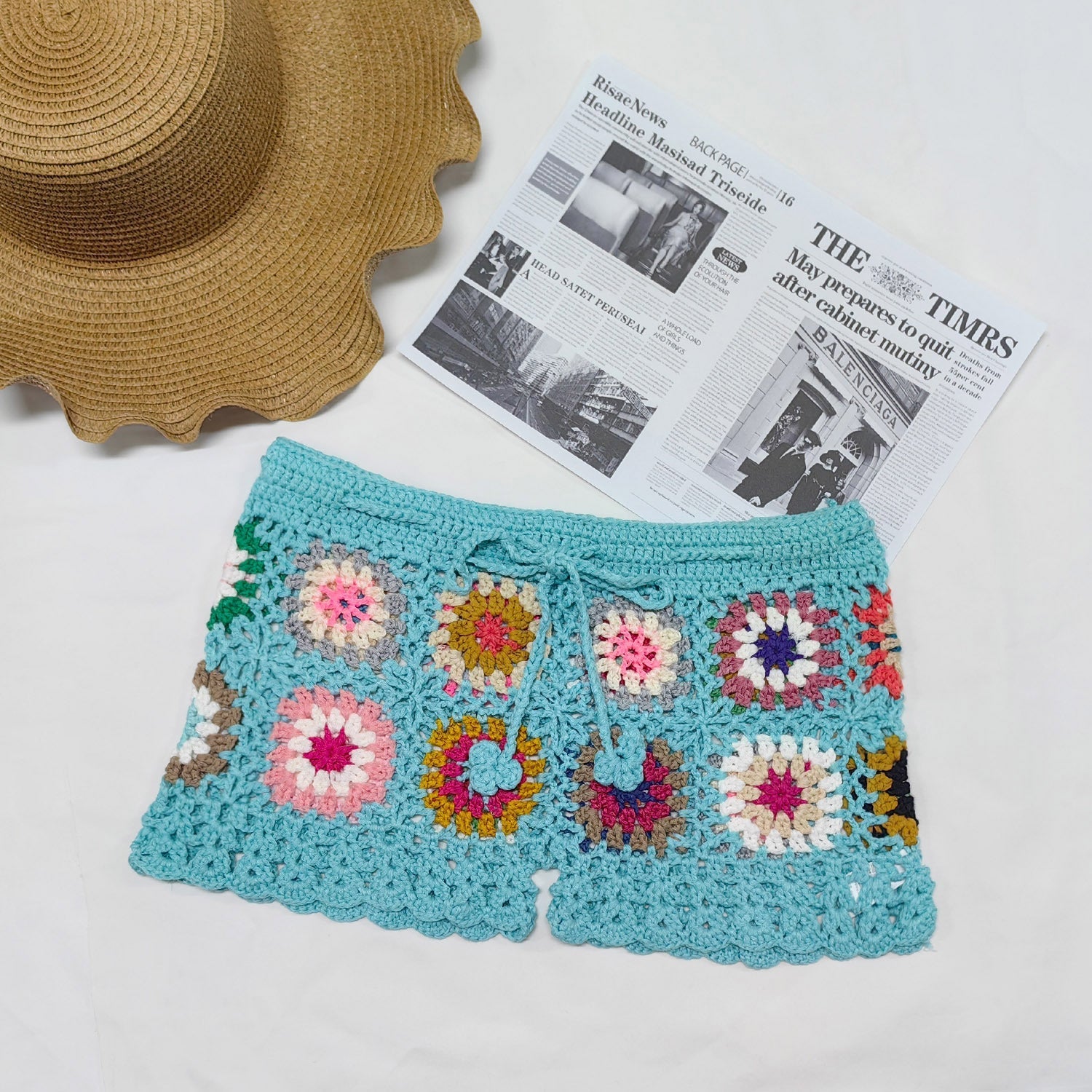 Beach Shorts Women Clothing Color Random Hand Hook Floral Block Stitching Grandmother Plaid Hip Pants Bella Mia