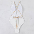 Beach Swimwear Solid Color V neck Backless Quick Drying One Piece Swimsuit Bikini Swimwear Women Bella Mia