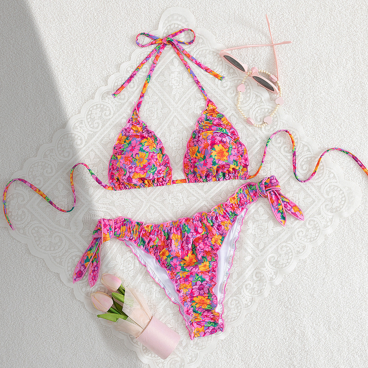 Swimwear Sexy Bikini Flounced Printed Halter Bikini Swimsuit Bella Mia