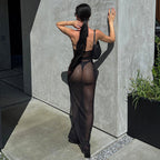 Women Clothing Summer Mesh Sexy See through Slit Slim Fitting Dress Bella Mia