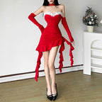 Winter Christmas Women Sexy Sexy Tube Top Neck Sling Long Cuff Irregular Asymmetric Dress Bella Mia