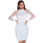 Sexy Retro Long Sleeve Sequ Dress Small Dress Women Clothing Bella Mia