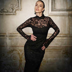 Women Clothing Summer Sexy Lace Stitching Slim Long Sleeve Dress Bella Mia