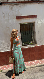 Printed V neck Cropped Outfit Sexy Slim Fit Dress Bella Mia